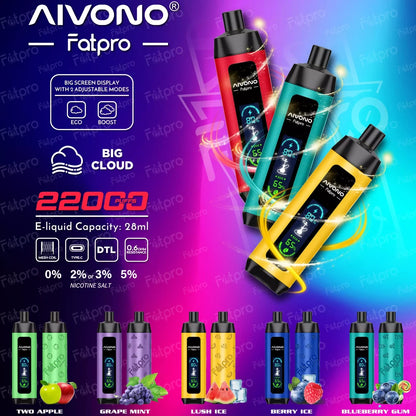 AIVONO vape Fatpro 22000 Puffs 22k Disposable Vape AIVONO-Fatpro-22000-Puffs-Hookah-Digital-Screen-22k-0-2-3-5-Low-Nicotine-15