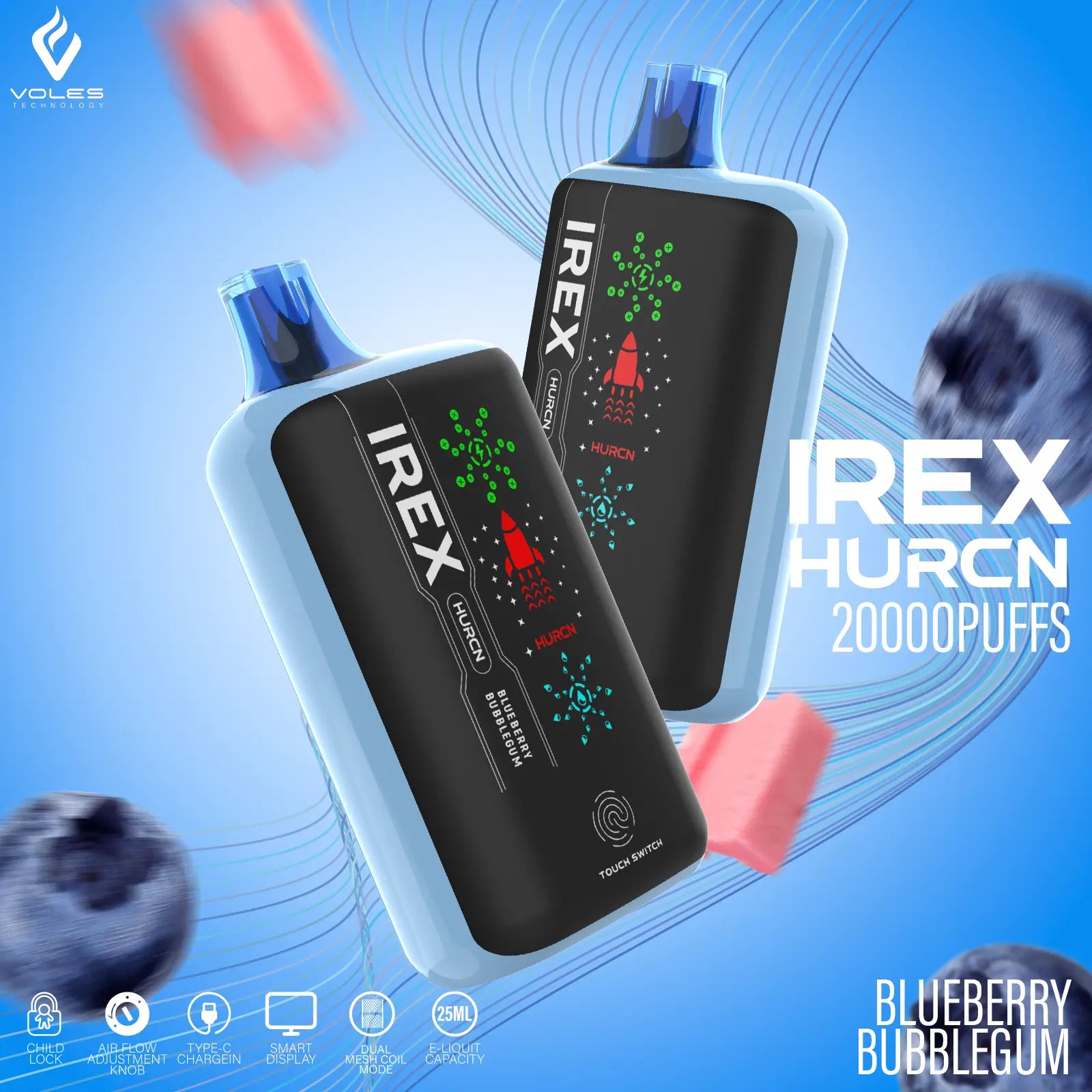 IREX Hurcn Box 20000 puffs Disposable Vape  Blueberry-Bubblegum