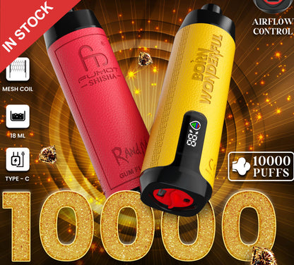 FUMOT RANDM SHISHA 10000 APPAREIL VAPE AVEC BATTERIE ET ​​AFFICHAGE EJUICE (35 GOÛTS, LIVRAISON GRATUITE)