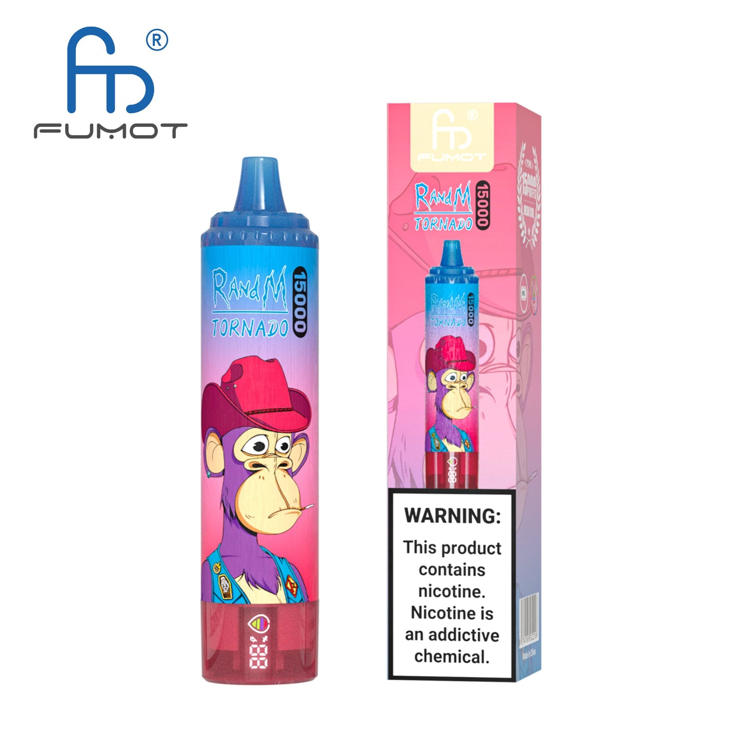 APPAREIL VAPE FUMOT RANDM TORNADO 15000 AVEC BATTERIE ET ​​AFFICHAGE EJUICE (41 GOÛTS, LIVRAISON GRATUITE)