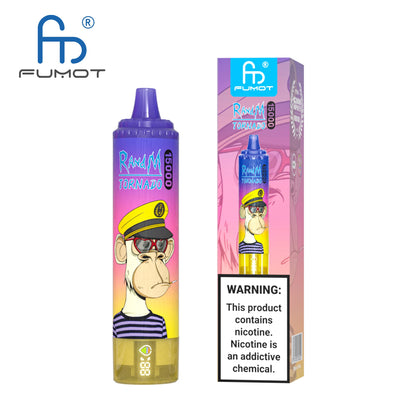 APPAREIL VAPE FUMOT RANDM TORNADO 15000 AVEC BATTERIE ET ​​AFFICHAGE EJUICE (41 GOÛTS, LIVRAISON GRATUITE)