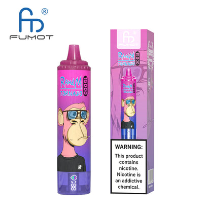 APPAREIL VAPE FUMOT RANDM TORNADO 15000 AVEC BATTERIE ET ​​AFFICHAGE EJUICE (41 GOÛTS, LIVRAISON GRATUITE)