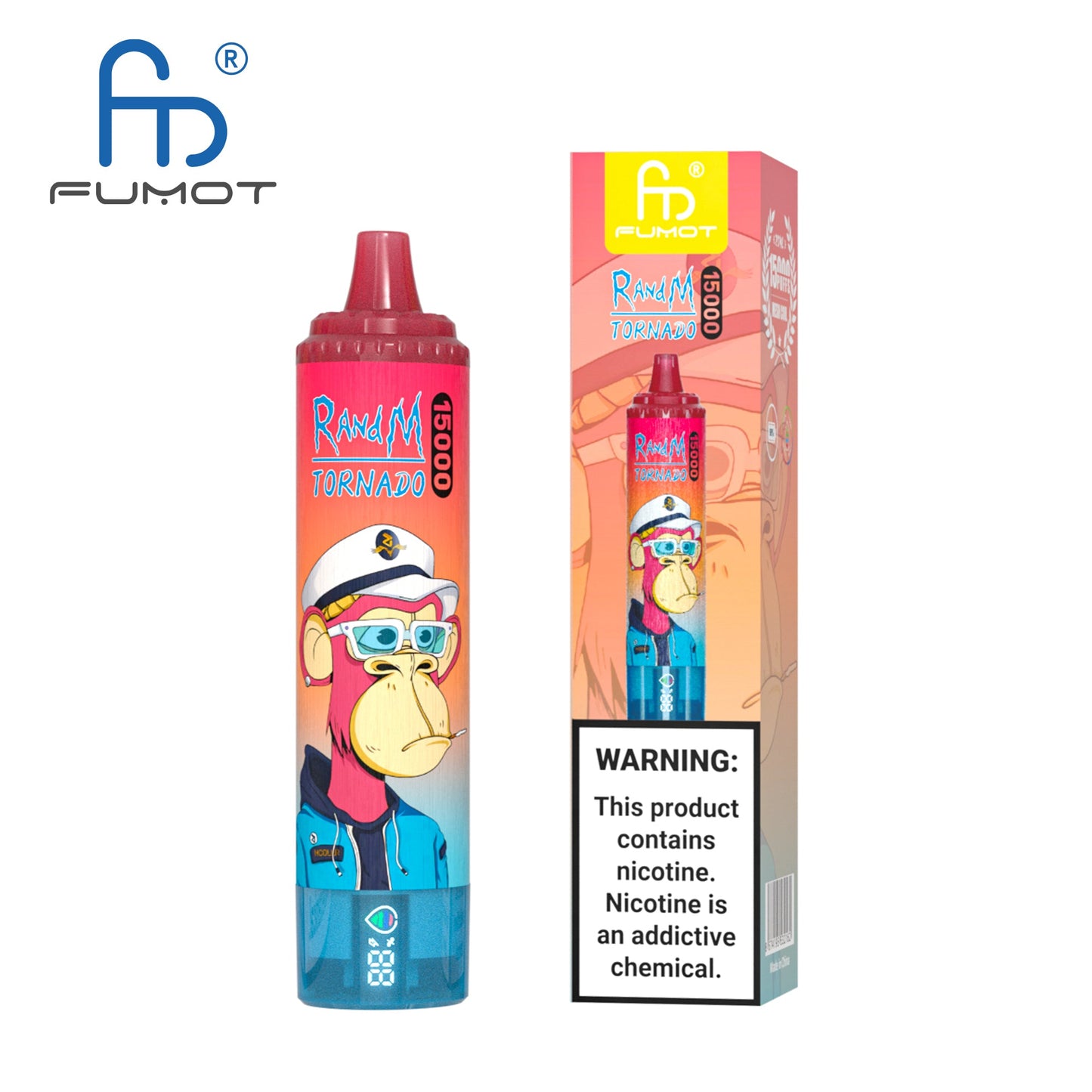 APPAREIL VAPE FUMOT RANDM TORNADO 15000 AVEC BATTERIE ET ​​AFFICHAGE EJUICE (41 GOÛTS, LIVRAISON GRATUITE)