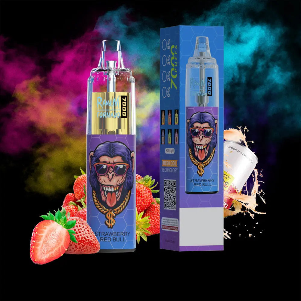 RandM Tornado 7000 Puffs Disposable Vape—Strawberry Red Bull🍓🍹 RandM Tornado Vapes