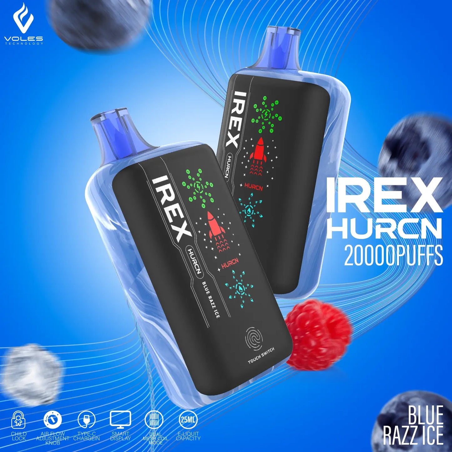 IREX Hurcn Box 20000 puffs Disposable Vape  blue-raz-ice